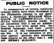 1915 - Harold William Hillbrick places a public notice 1915 - Harold William Hillbrick places a public notice